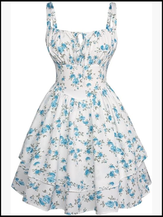 Dresses & Skirts - Polyester Elastane Floral Mini Corset Dress with Pockets A-Line Sundress
